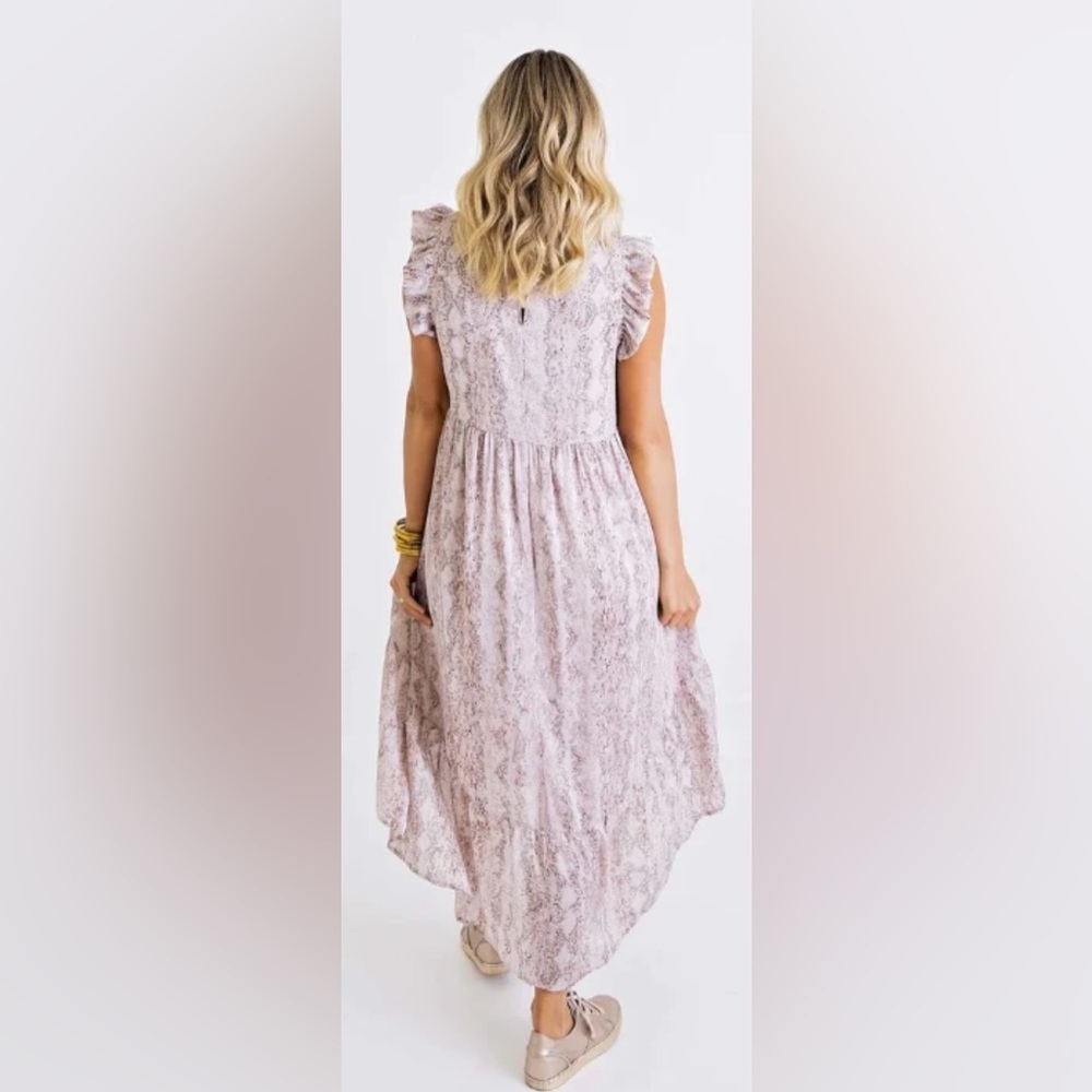 NWT Karlie python ruffle hi lo dress blush size L - Picture 2 of 9
